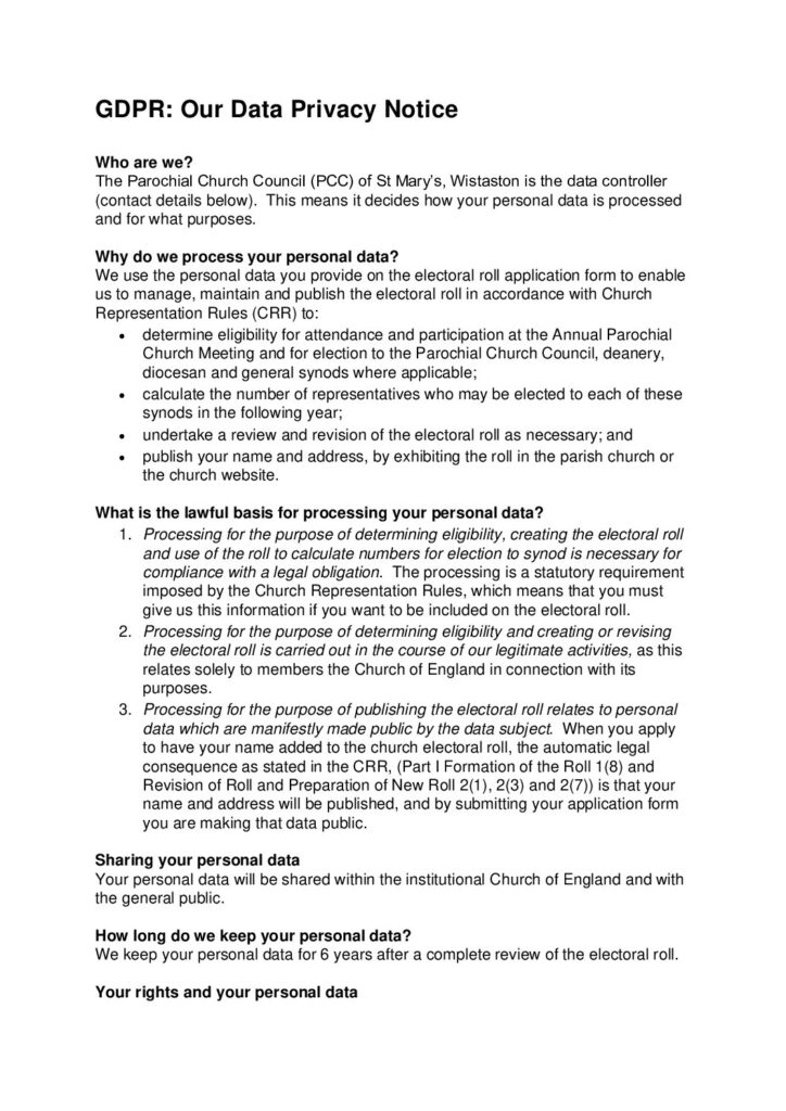 thumbnail of GDPR: Our Data Privacy Notice 2020